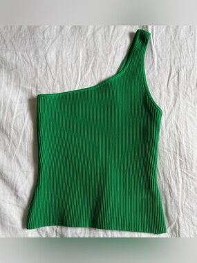 Babaton Sculpt Knit One-Shoulder Tank, Gloss Green - Medium